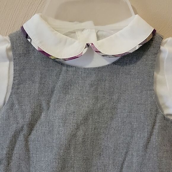 JANIE AND JACK 2-PIECE GRAY ROMPER DRESS AND ONESIE, SIZE 6-12 MONTHS - Picture 2 of 14